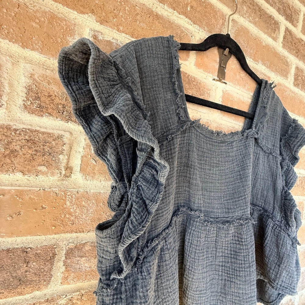 Frayed Edge Blue Crop Top - Picture 3 of 5